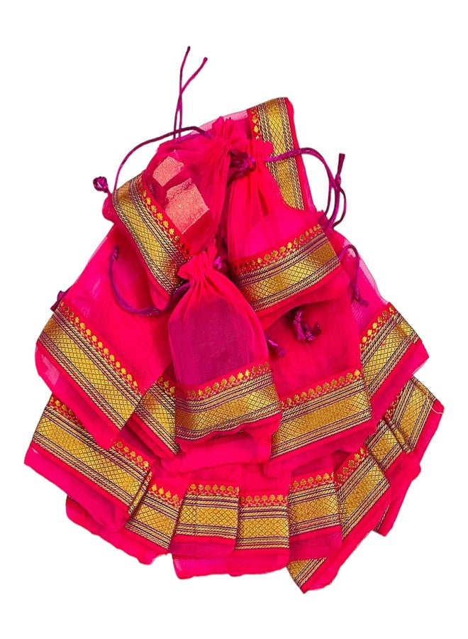 KRIWIN Pack of Thirty Small Size Silk Organza Potli Gift Bags Coin Bags(15 X 10 cm) Drawstring Closure (Magenta) - Image 1